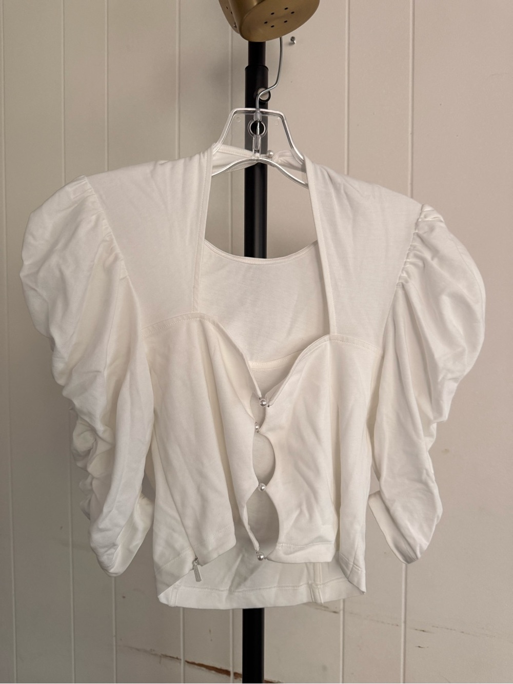 Miss sixty White Puff Sleeve Buttoned Crop